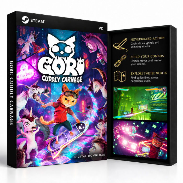 Gori: Cuddly Carnage Steam – digital spillutgave vist med forside og bakside