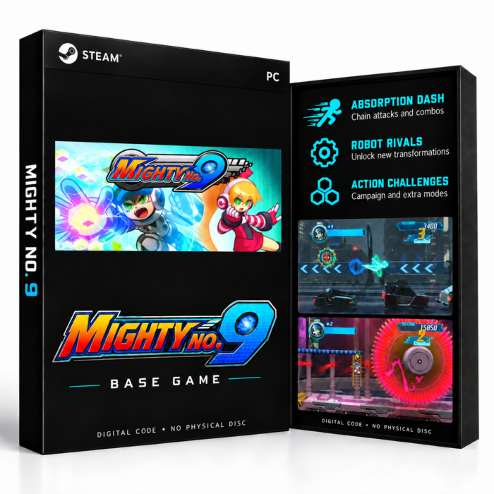 Mighty No. 9 – Steam – digital spillutgave vist med forside og bakside
