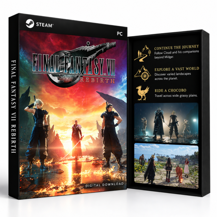 FINAL FANTASY VII REBIRTH Steam – digital spillutgave vist med forside og bakside