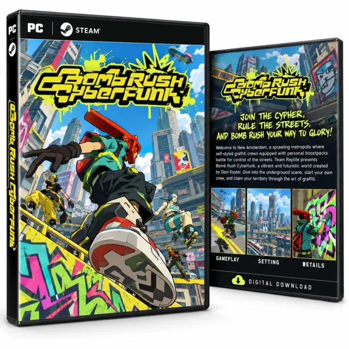 Bomb Rush Cyberfunk for Steam – illustrasjon av det digitale spillet