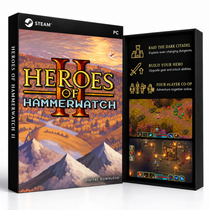 Heroes of Hammerwatch II Steam – digital spillutgave vist med forside og bakside