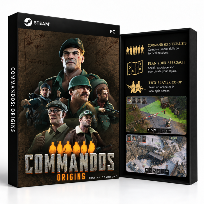 Commandos: Origins Steam – digital spillutgave vist med forside og bakside