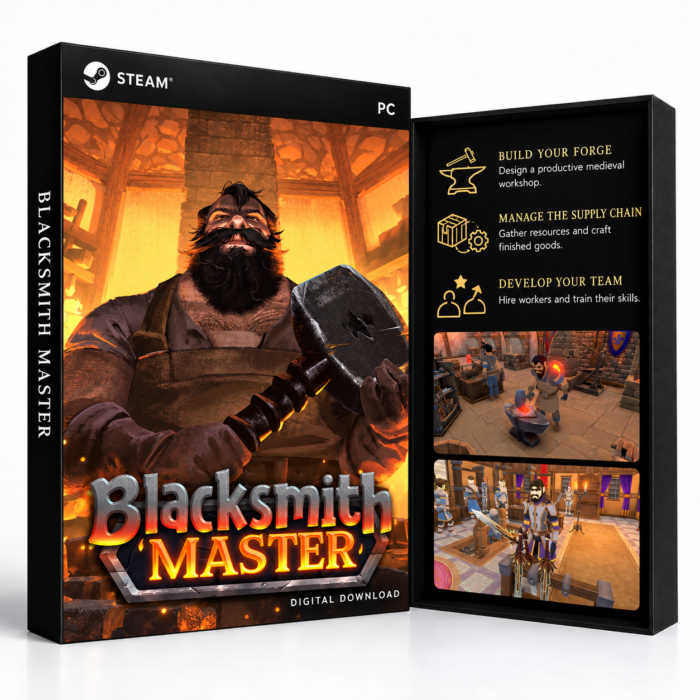 Blacksmith Master Steam – digital spillutgave vist med forside og bakside