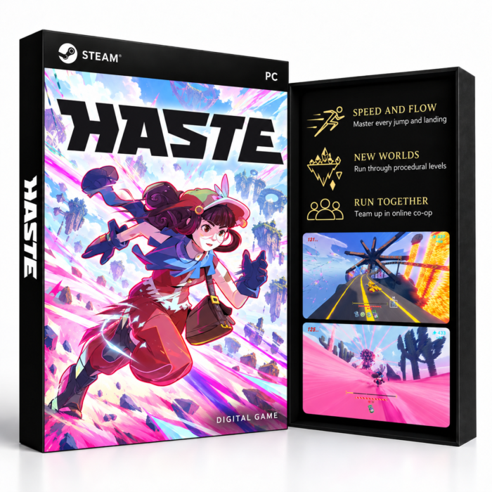 Haste Steam – digital spillutgave vist med forside og bakside