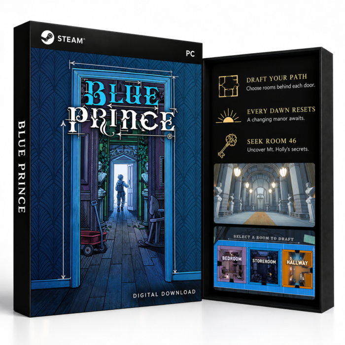 Blue Prince Steam – digital spillutgave vist med forside og bakside