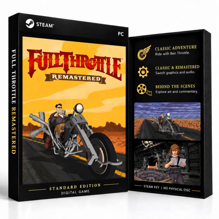Full Throttle Remastered Steam – digital spillutgave vist med forside og bakside