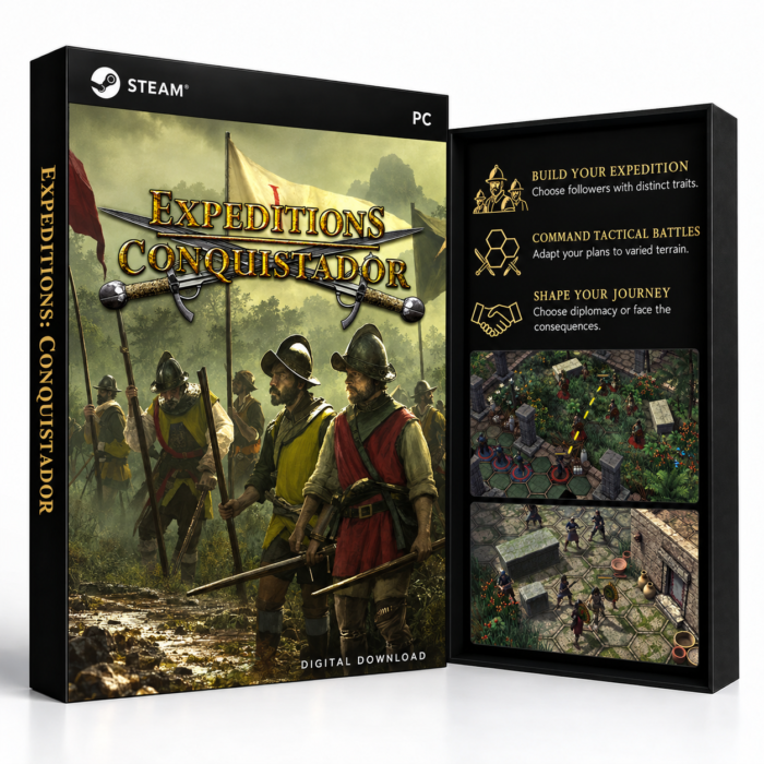 Expeditions: Conquistador Steam – digital spillutgave vist med forside og bakside