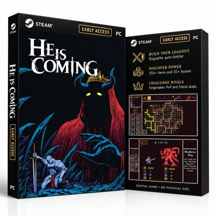 He is Coming – Early Access – PC (Steam) – digital spillutgave vist med forside og bakside