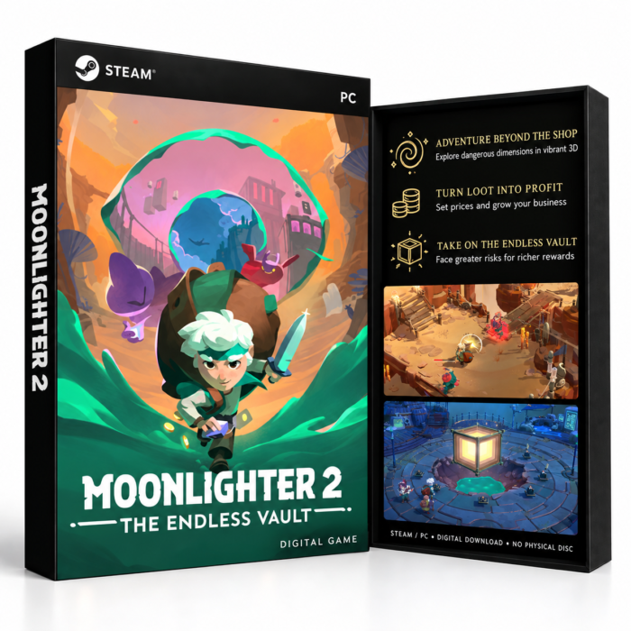Moonlighter 2: The Endless Vault – PC (Steam) – digital spillutgave vist med forside og bakside