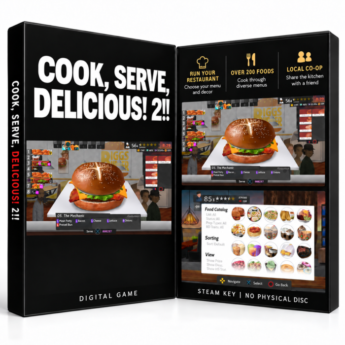 Cook, Serve, Delicious! 2!! Steam – digital spillutgave vist med forside og bakside