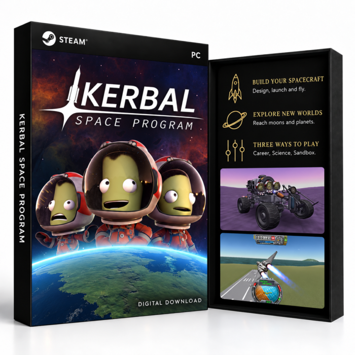 Kerbal Space Program Steam – digital spillutgave vist med forside og bakside