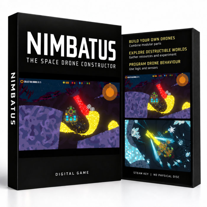 Nimbatus - The Space Drone Constructor Steam – digital spillutgave vist med forside og bakside