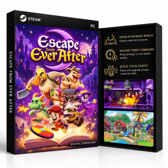 Escape from Ever After Steam – digital spillutgave vist med forside og bakside