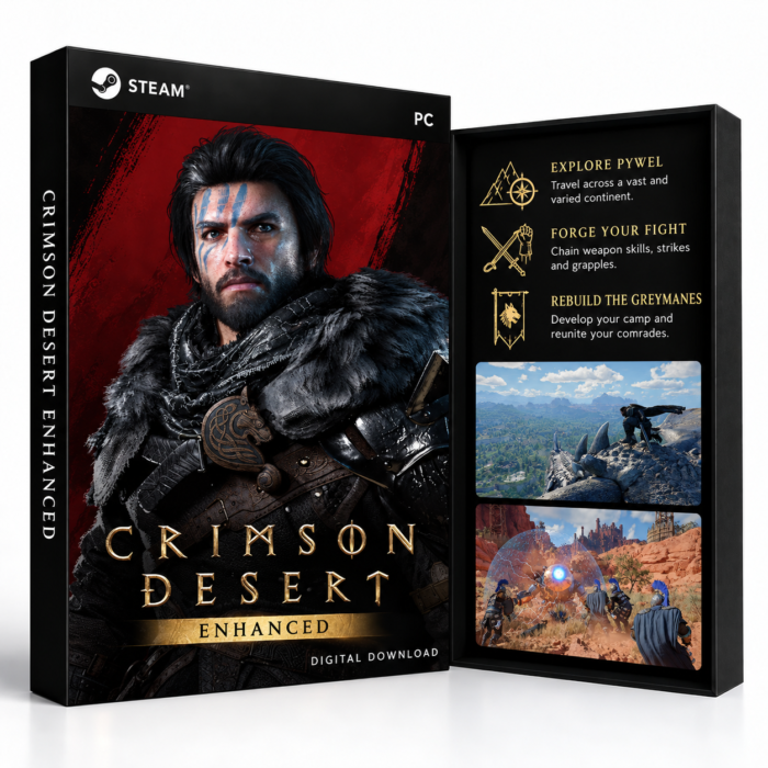 Crimson Desert Enhanced Steam – digital spillutgave vist med forside og bakside