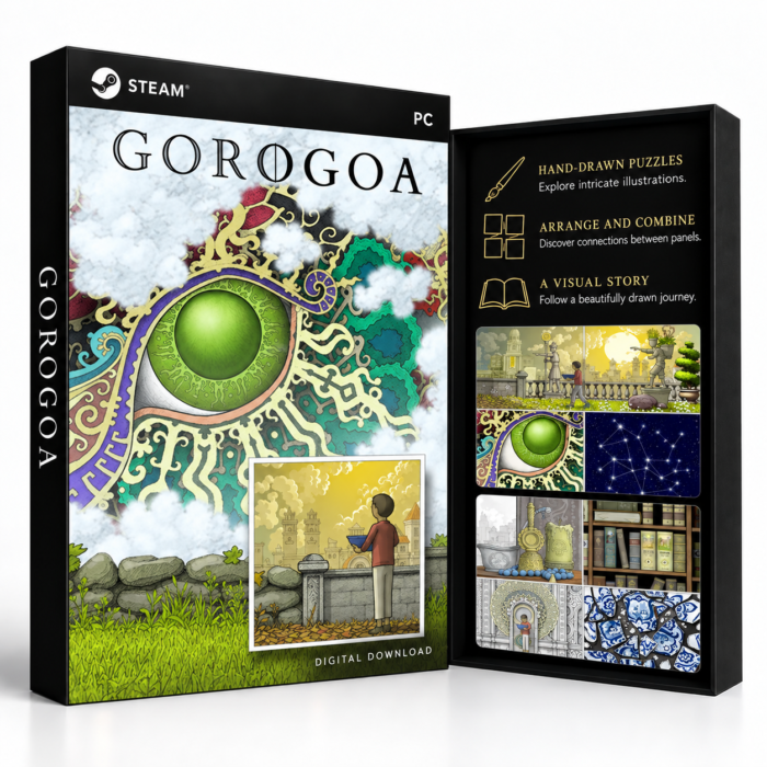 Gorogoa Steam – digital spillutgave vist med forside og bakside