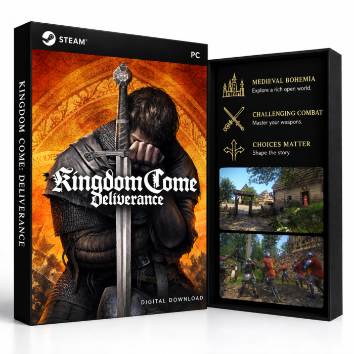 Kingdom Come: Deliverance Steam – digital spillutgave vist med forside og bakside