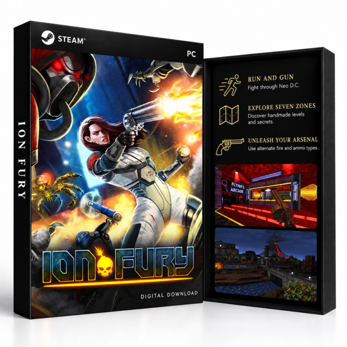 Ion Fury Steam – digital spillutgave vist med forside og bakside