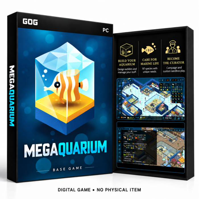 Megaquarium – PC (GOG) – digital spillutgave vist med forside og bakside