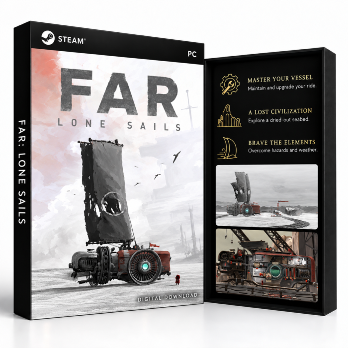 FAR: Lone Sails Steam – digital spillutgave vist med forside og bakside