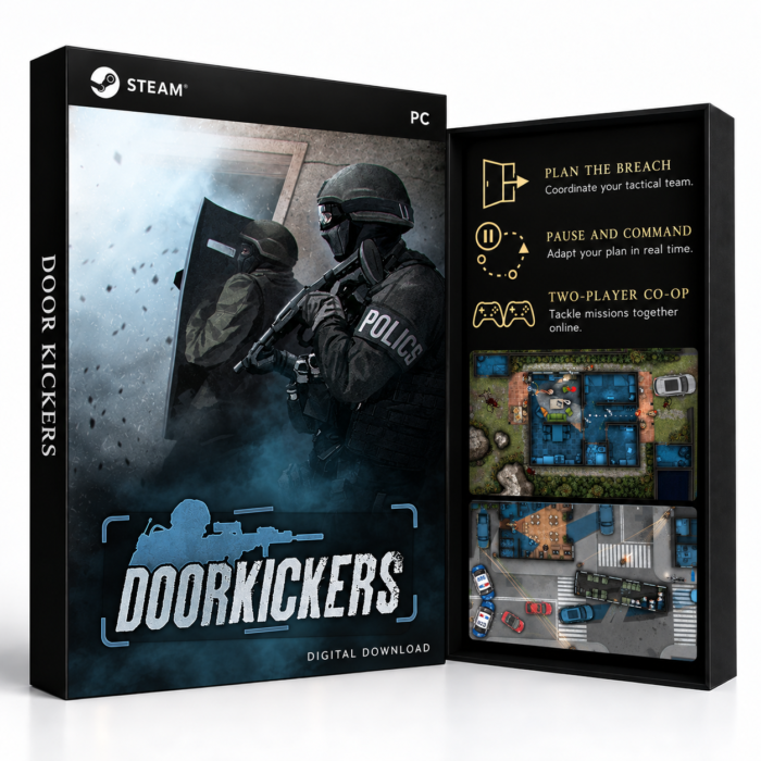 Door Kickers Steam – digital spillutgave vist med forside og bakside