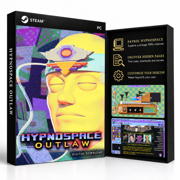 Hypnospace Outlaw Steam – digital spillutgave vist med forside og bakside