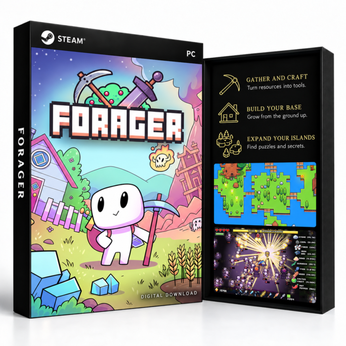 Forager Steam – digital spillutgave vist med forside og bakside