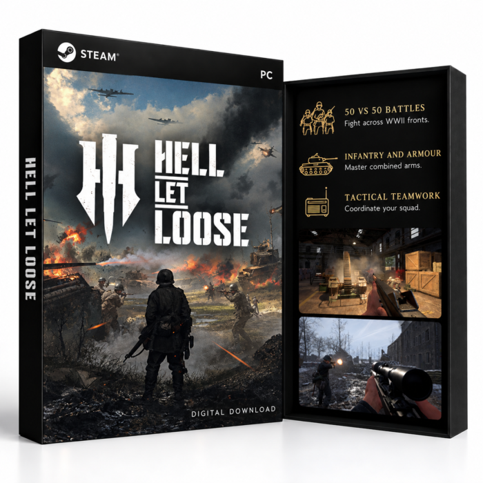 Hell Let Loose Steam – digital spillutgave vist med forside og bakside