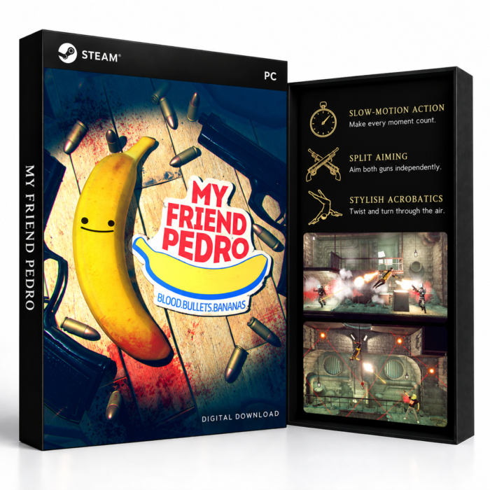 My Friend Pedro Steam – digital spillutgave vist med forside og bakside