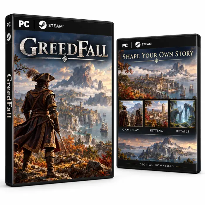 Omslag for GreedFall til PC og Steam
