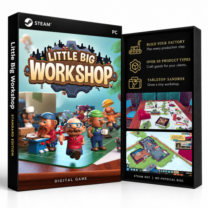Little Big Workshop Steam – digital spillutgave vist med forside og bakside
