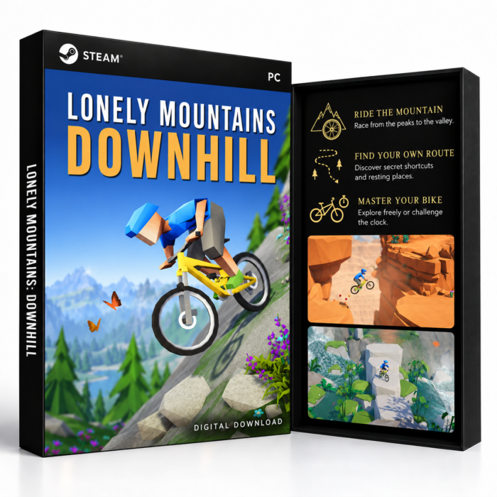 Lonely Mountains: Downhill Steam – digital spillutgave vist med forside og bakside