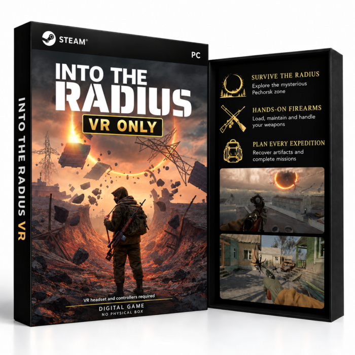 Into the Radius VR Steam – digital spillutgave vist med forside og bakside