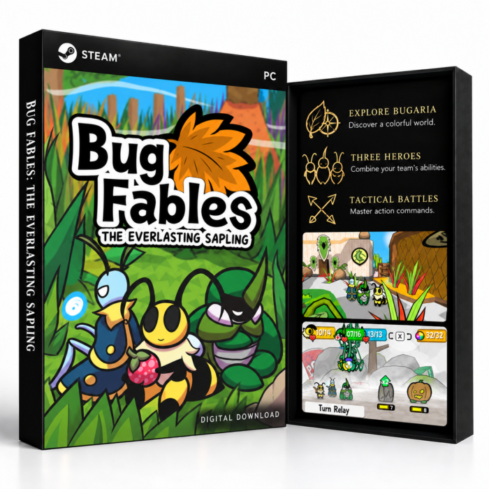 Bug Fables: The Everlasting Sapling Steam – digital spillutgave vist med forside og bakside