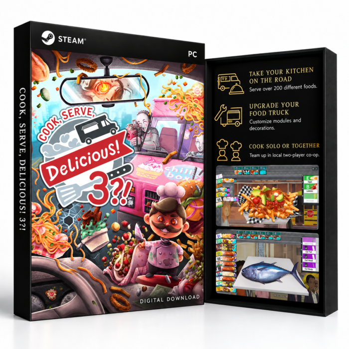 Cook, Serve, Delicious! 3?! Steam – digital spillutgave vist med forside og bakside