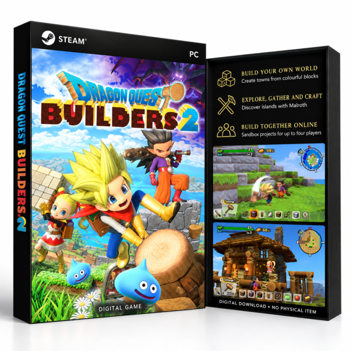 DRAGON QUEST BUILDERS 2 – PC (Steam) – digital spillutgave vist med forside og bakside
