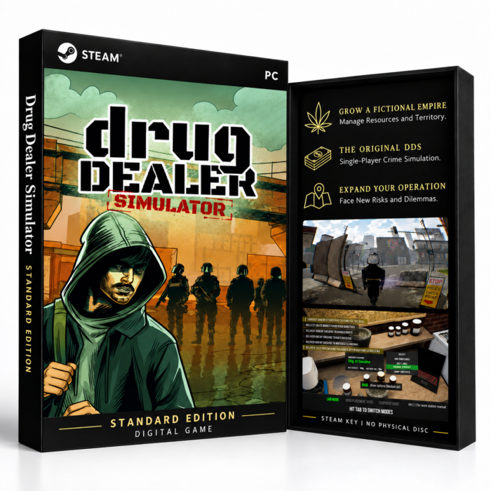 Drug Dealer Simulator Steam – digital spillutgave vist med forside og bakside