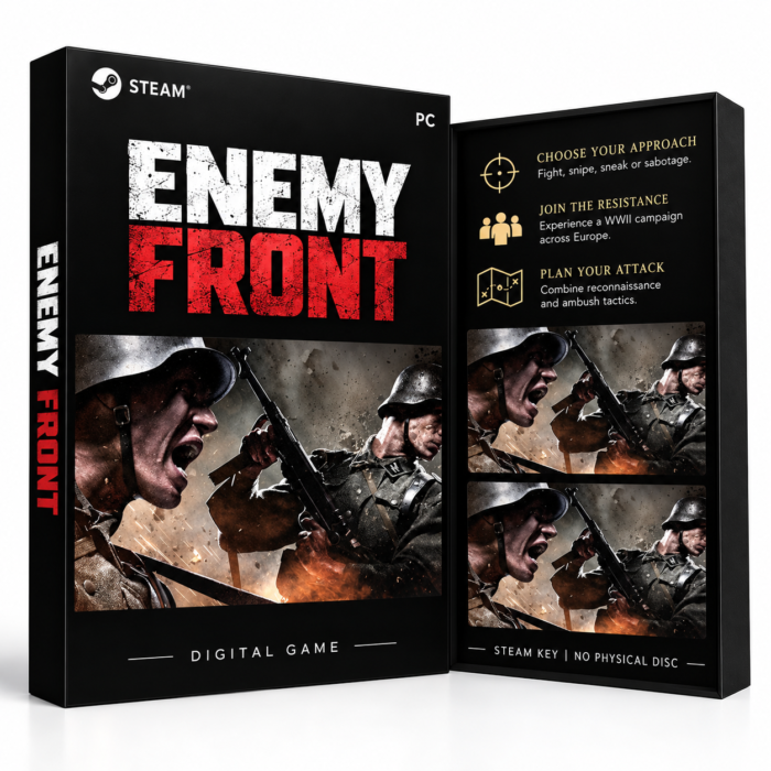 Enemy Front Steam – digital spillutgave vist med forside og bakside
