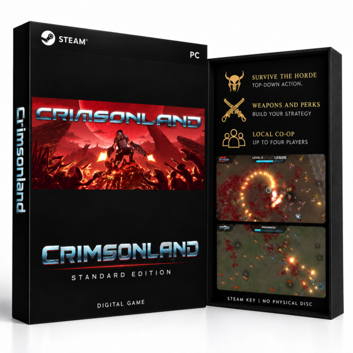 Crimsonland Steam – digital spillutgave vist med forside og bakside