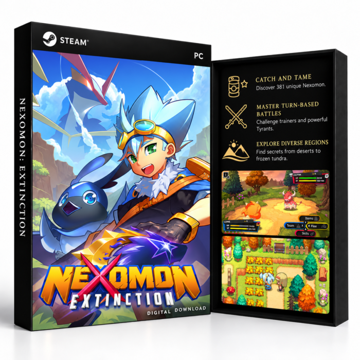 Nexomon: Extinction Steam – digital spillutgave vist med forside og bakside