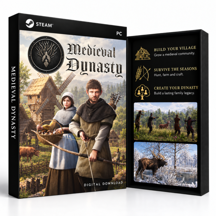 Medieval Dynasty Steam – digital spillutgave vist med forside og bakside