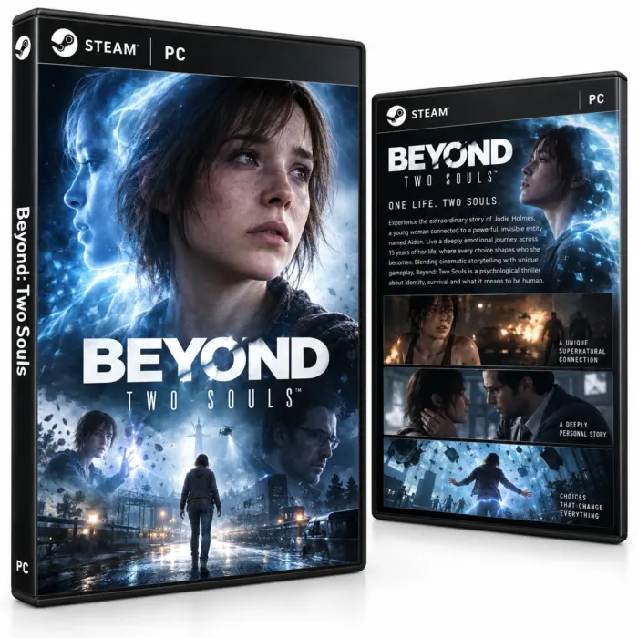 Produktillustrasjon for Beyond: Two Souls på Steam med Jodie og en blå åndeskikkelse