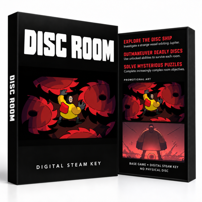 Disc Room Steam – digital spillutgave vist med forside og bakside