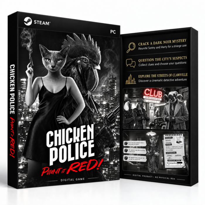 Chicken Police - Paint it RED! – Steam – digital spillutgave vist med forside og bakside