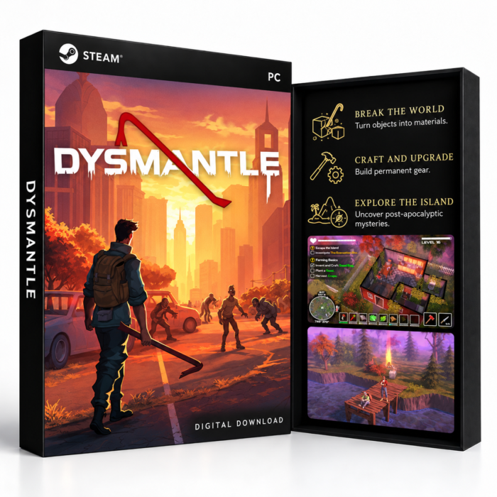 DYSMANTLE Steam – digital spillutgave vist med forside og bakside