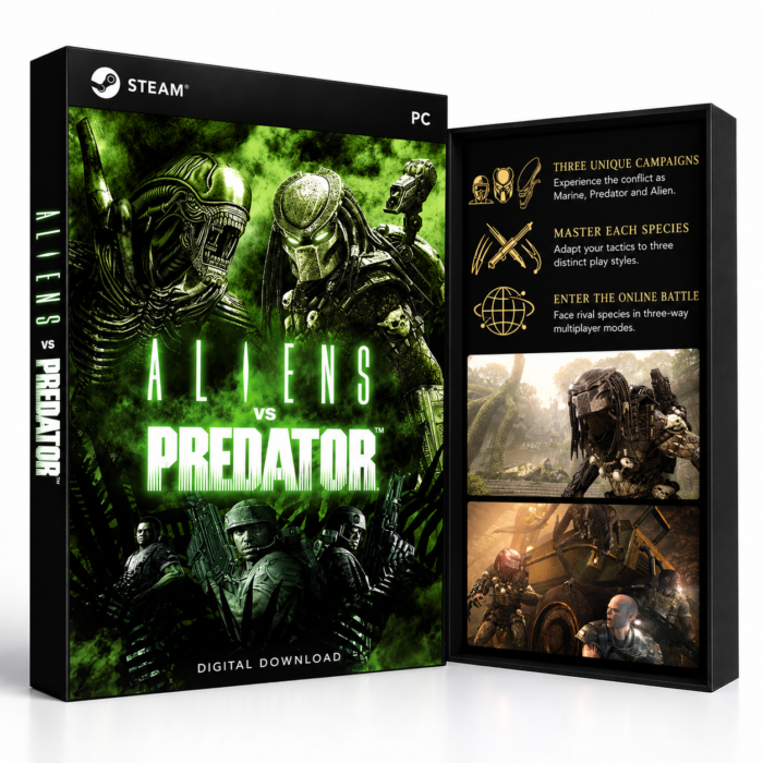 Aliens vs. Predator Steam – digital spillutgave vist med forside og bakside