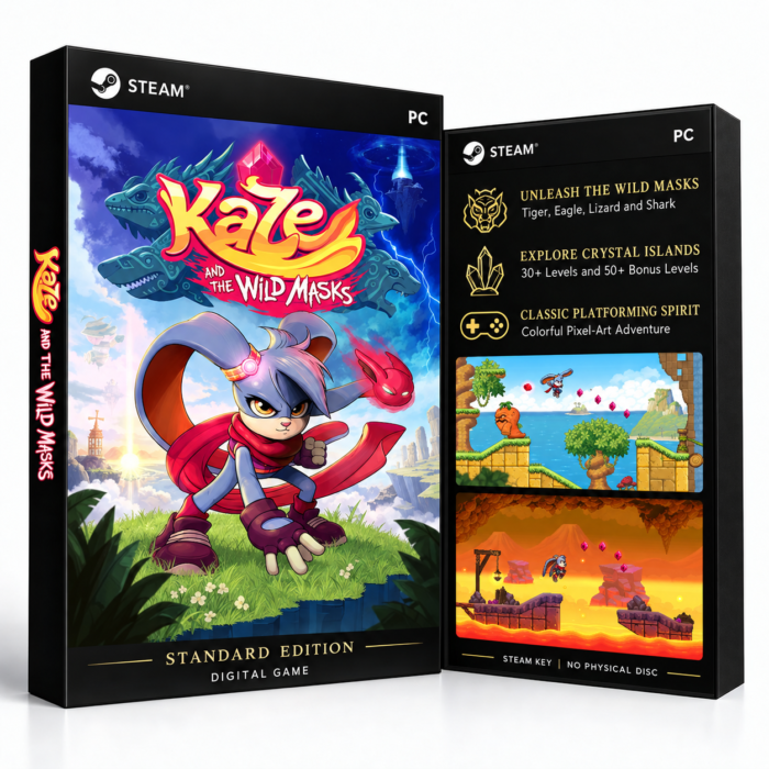 Kaze and the Wild Masks Steam – digital spillutgave vist med forside og bakside