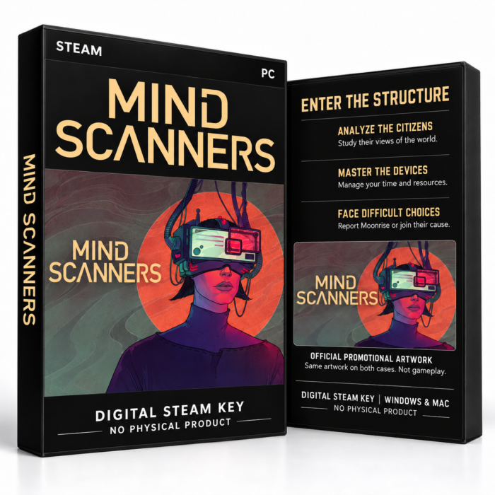 Mind Scanners Steam – digital spillutgave vist med forside og bakside