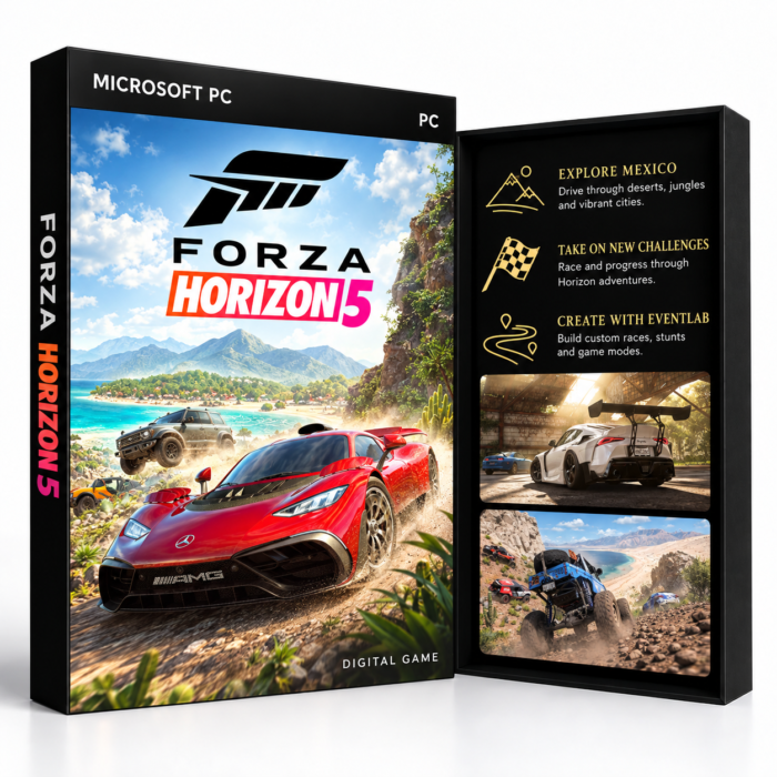 Forza Horizon 5 Microsoft PC – digital spillutgave vist med forside og bakside