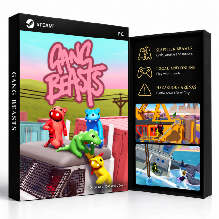 Gang Beasts Steam – digital spillutgave vist med forside og bakside